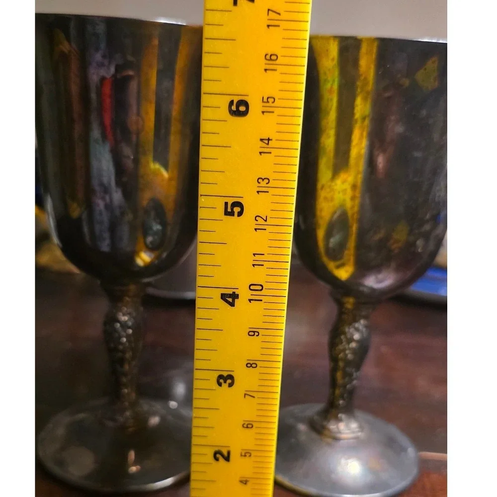 Wine Goblets Pair Silver Plate Engraved Monogram G Vintage Chalices Silver
